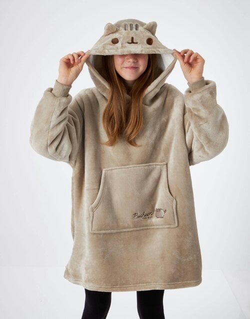 Vanilla Underground Pusheen Girls Brown Character Face Blanket Hoodie (One Size)