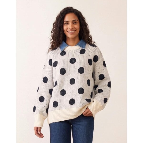 Blue Vanilla Polka Dot Knitted Polo Jumper