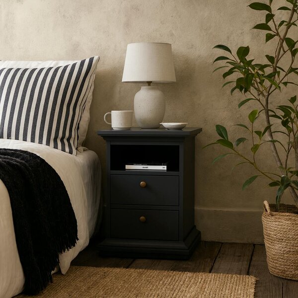 Wyld Haus Osaka Farmhouse Dark Grey Wooden Bedside Table 2 Drawers