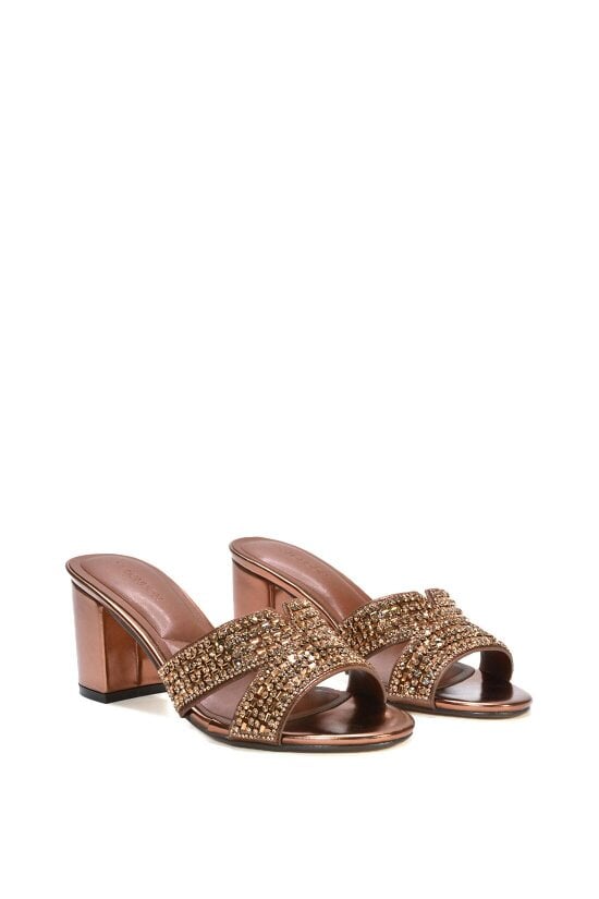 XY LONDON Sparkly Diamante Strappy Mid Block Heeled Sandal Mules