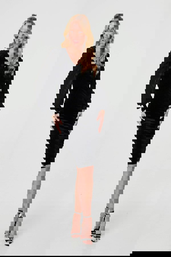 Black | Long Balloon Sleeve Knee Length Dress
