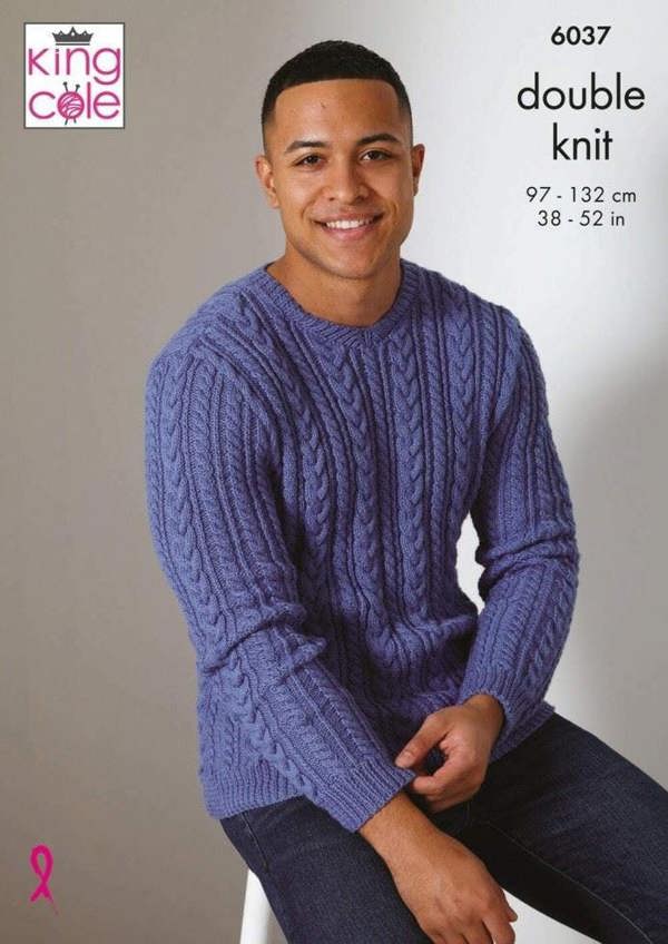 King Cole Cottonsoft DK Knitting Pattern 6037, Sweaters for Men, 38 - 52 Inches