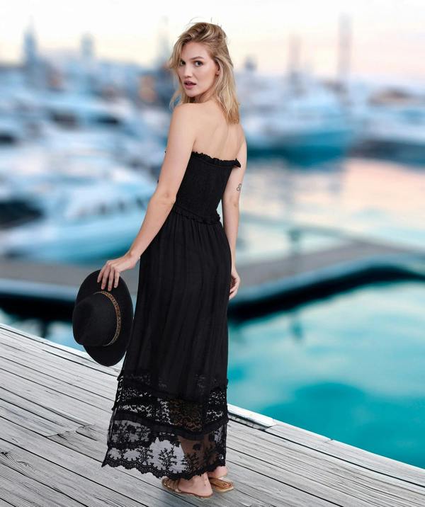 Pink Lace Trim Maxi Dress with Slip On Design