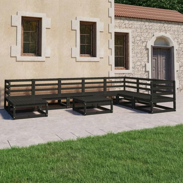 Berkfield 9 Piece Garden Lounge Set Black Solid Pinewood