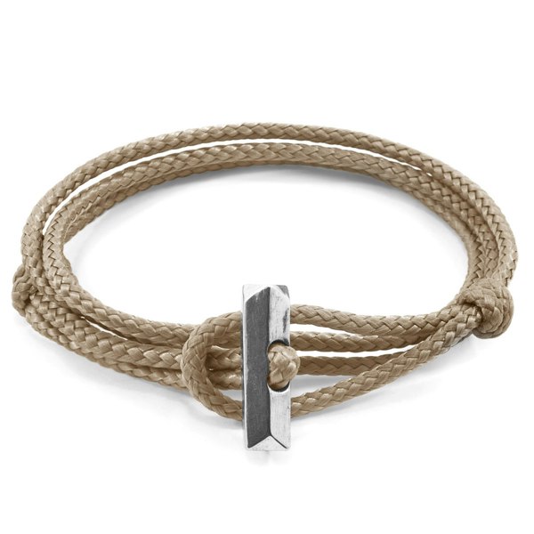 Anchor & Crew Sand Brown Oxford Silver and Rope Bracelet