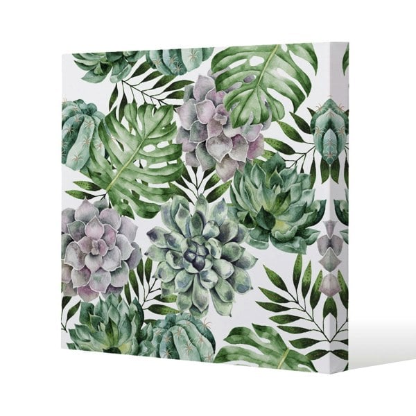 Benjamin Tate Design Watercolour Botanical Leaves Slim Style Canvas Print  30x30cm , 15mm Slim Real wood.