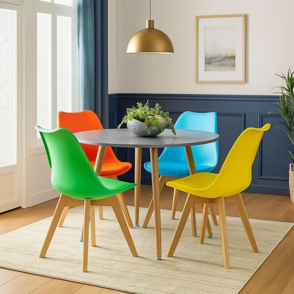 Kosy Koala Dining Table And 4 Chairs Grey Round Table With 4 Grey Plastic Chairs Dining Room Furniture - Grey - Table + 4 mixed colour tulip chair