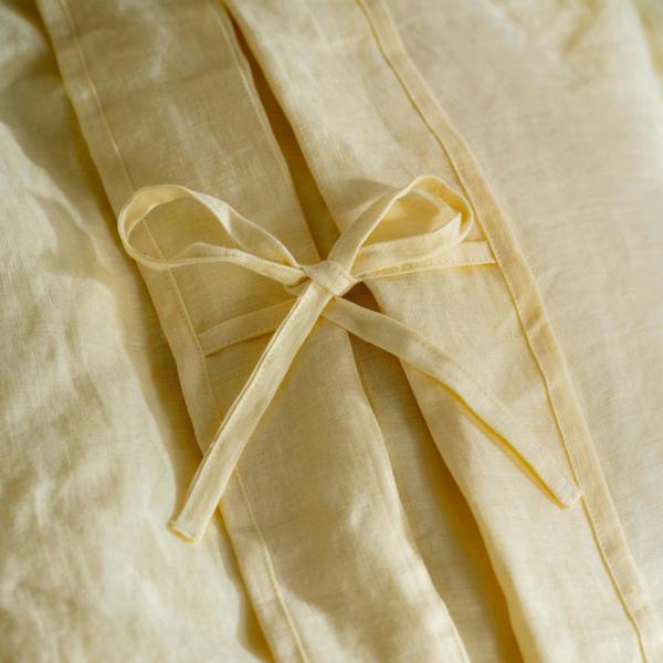 Lemon Yellow French Linen 40cm Deep Fitted Sheets close-up detail 5 | Soak and Sleep