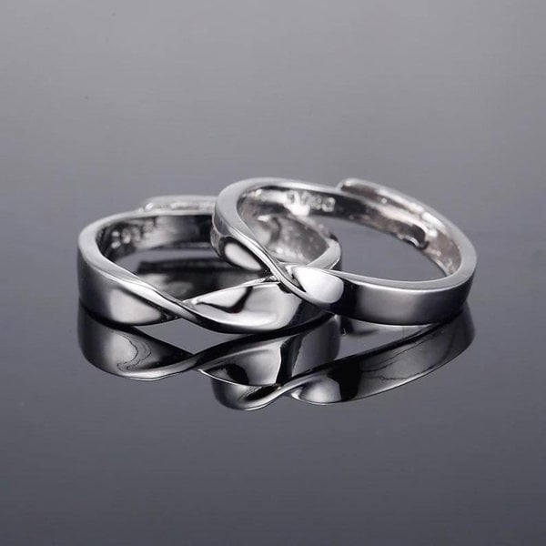 The Colourful Aura Adjustable Silver Couple Promise Mobius Twist Infinity Ring Set