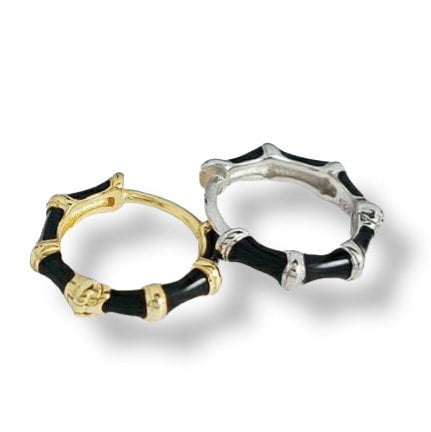 Gold Trip Black Enamel Bamboo Huggie Hoops