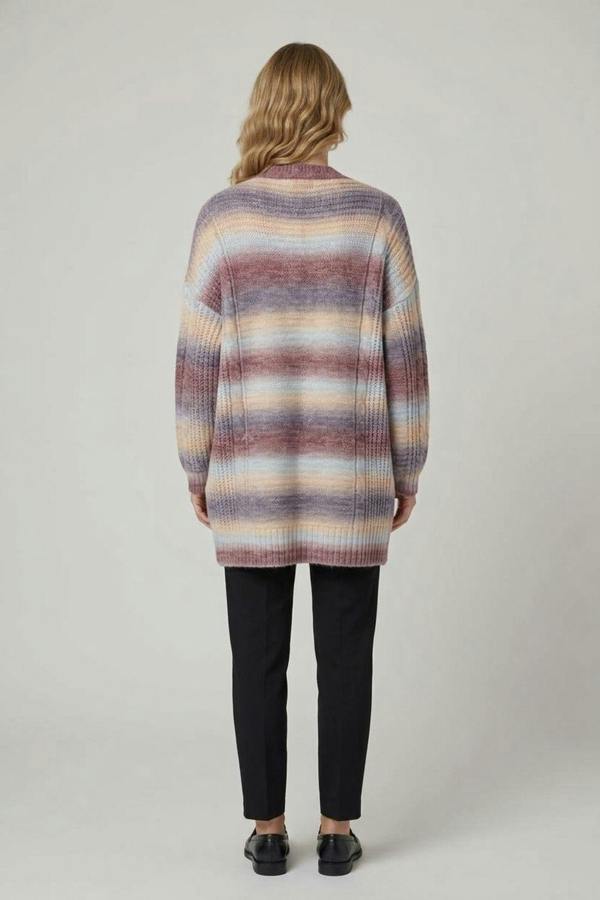 Brown | Striped Open Front Longline Cardigan