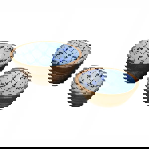 Artisan Furniture Blue and White Wooden Bowl Set of 2