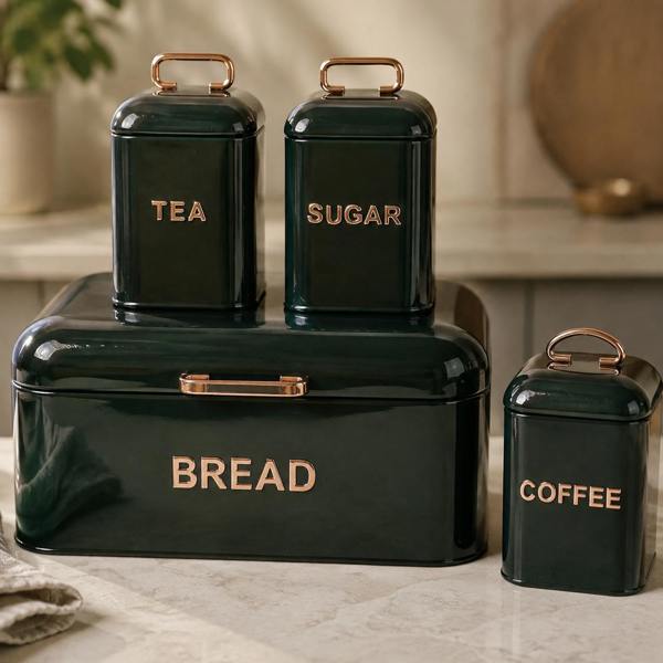 Maison des Cadeaux Black 4 Piece Bread Bin & Canister Storage Set