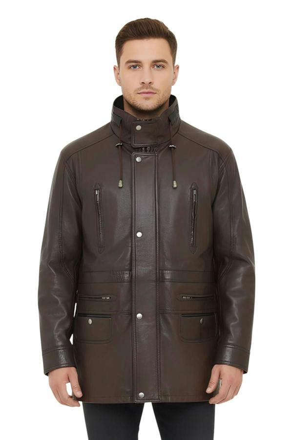 Infinity Leather Mens Soft Italian Leather Parka Coat-Winnipeg