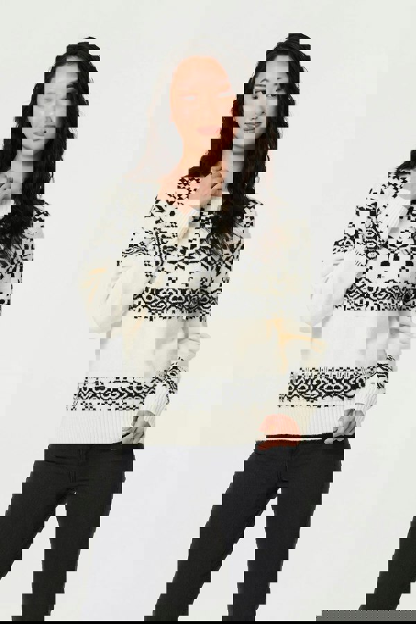 White | Fairisle Drop Shoulder Relaxed Jumper
