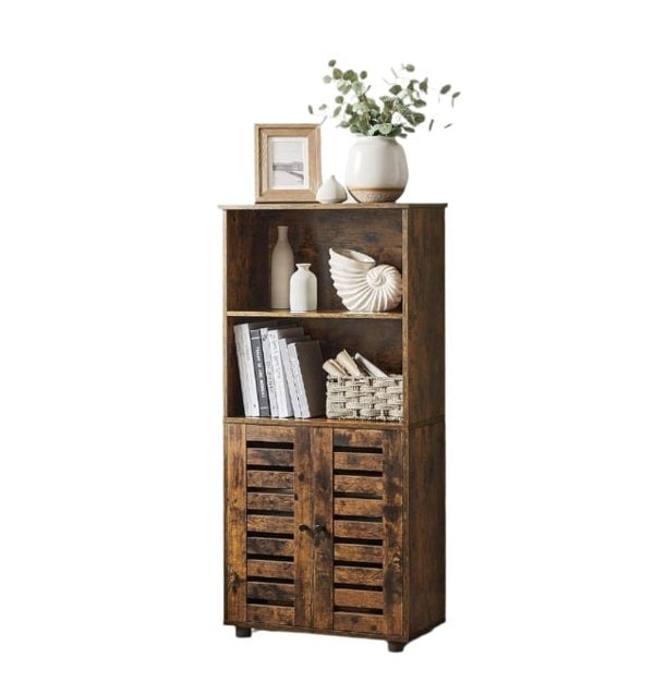 Modcraft Rustic Brown Floor Standing Cabinet with Louvered Doors & Adjustable Shelf