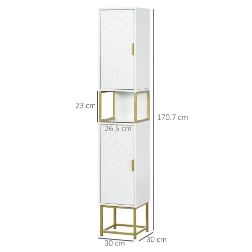 Wyld Haus Kacoel Tall Narrow Bathroom Storage Cabinet With Adjustable Shelves Double Doors And Steel Base White