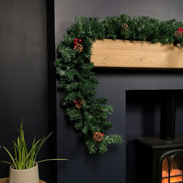 Samuel Alexander Premier 270cm (9ft) Christmas Garland Decoration With Red Berries & Cones