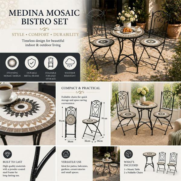 60cm Medina Mosaic Bistro Set image 12