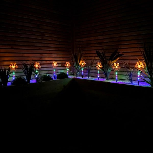 Samuel Alexander Set of 8 Battery Operated LED Multi Coloured Snowflake Path Lights Christmas Decoration with Timer