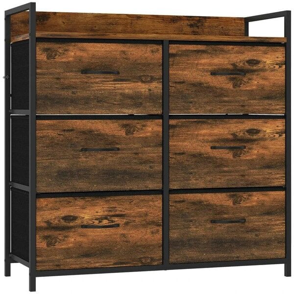 Rustic Chest of Six Fabric Drawers - Rustic Brown