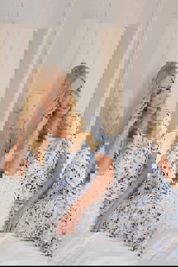 Camille Blue Leopard Lightweight Printed Short Sleeved Pyjama Set