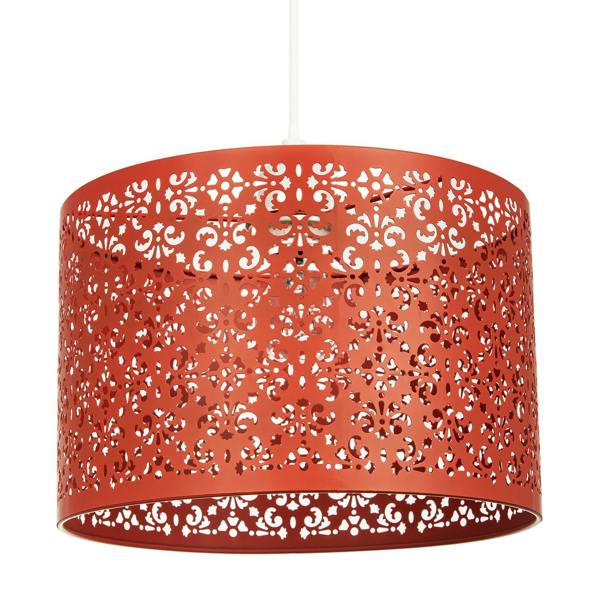 Vivid Orange Moroccan Metal Pendant Lamp Shade with Floral Decoration Image 1