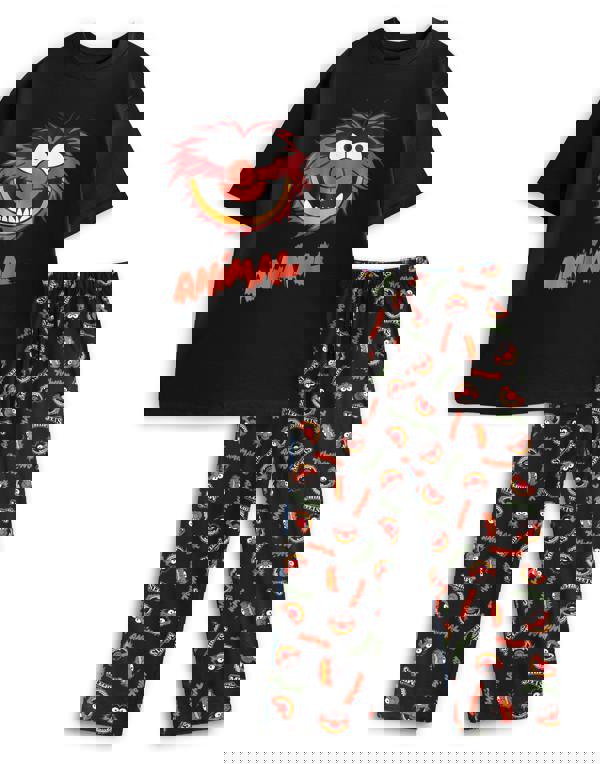 Disney Mens Black Muppets Short Sleeve Long Leg Pyjama Set