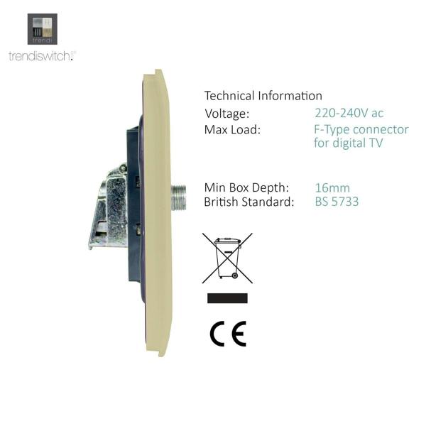 Trendi Switch 1 Gang Male F-Type Satellite Television Socket in Champagne Gold