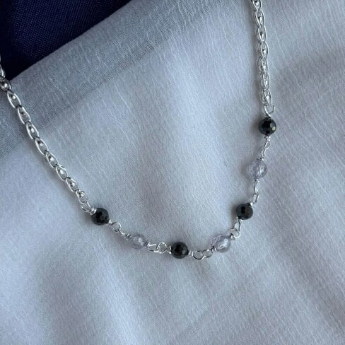 The Colourful Aura Sterling Silver black beaded Summer Indie Boho Indian Payal Anklet