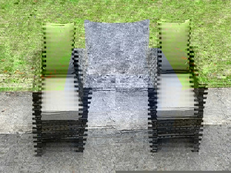 Fimous 6 Seater Dark Grey Mixed High Back Rattan Sofa Set Rectangular Coffee Table Garden Furniture Outdoor 2 Stools