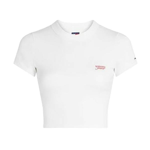 Tommy Jeans Womens/Ladies Embroidered Logo Crop T-Shirt - Ecru - 