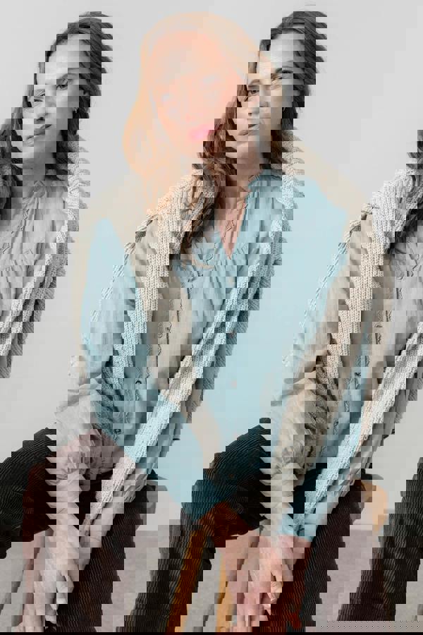 Lily & Me Wayfaring Cotton Check Blouse Ice Blue