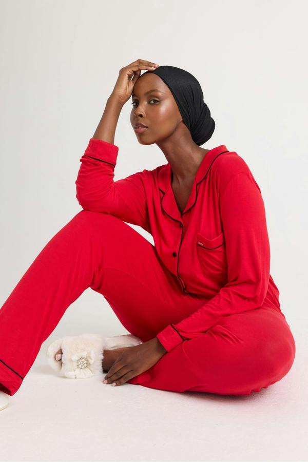 Bamboo Long Pyjama Set in Red - Wholesale - Pajamas