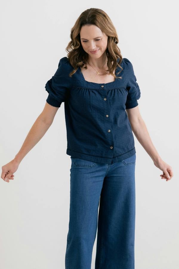 Lily & Me Poppy Plain Cotton Blouse Navy