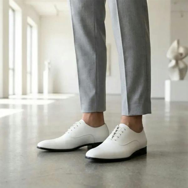 Dolcetto Men's Formal White Patent PU Leather Oxford Dress Brogue Shoes