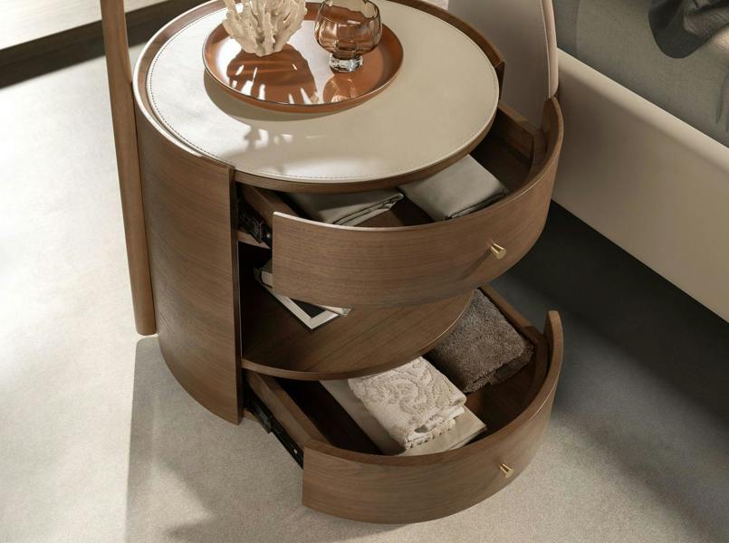Angel Cerdá Walnut bedside table with wooden top upholstered in cream leatherette 7197