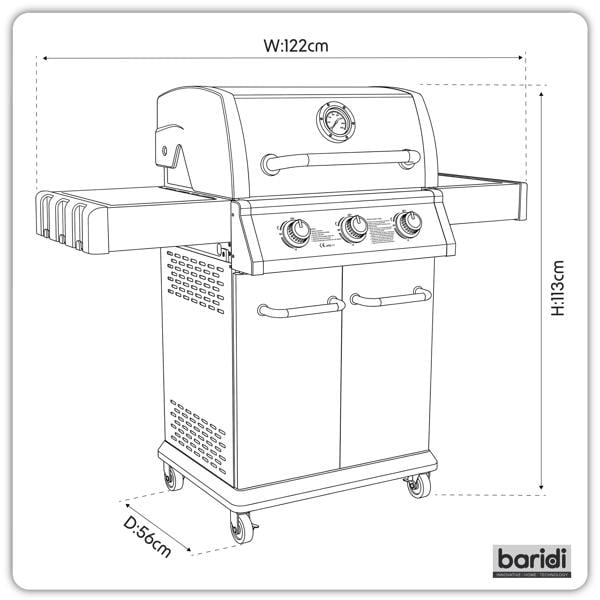 Dellonda 3 Burner Deluxe Gas BBQ Grill with Piezo Ignition and Water-Resistant Oxford Style Cover, Stainless Steel - DG230