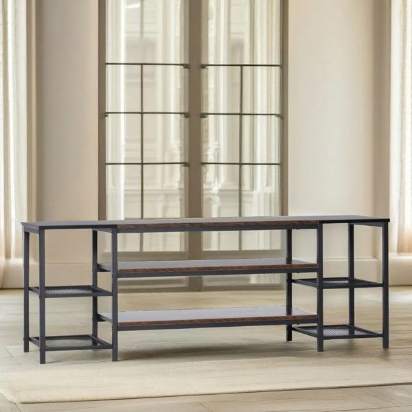 Rafaelo Mobilia 3 Tier TV Stand Unit With Open Shelves Brown