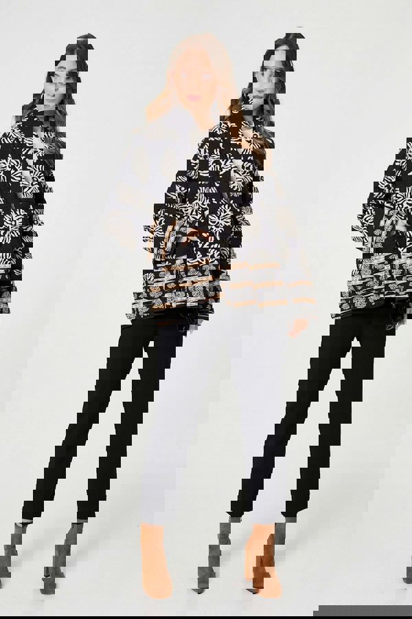 Black | Printed Padded Open Front Jacket
