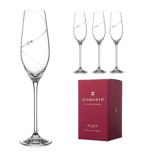 Diamante Champagne Flutes Prosecco Glasses - ‘Silhouette’  Set of 4