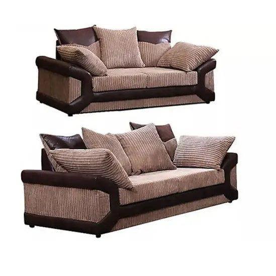 Snug Furniture Dino Jumbo Cord 3+2 Brown and Beige Sofa Set