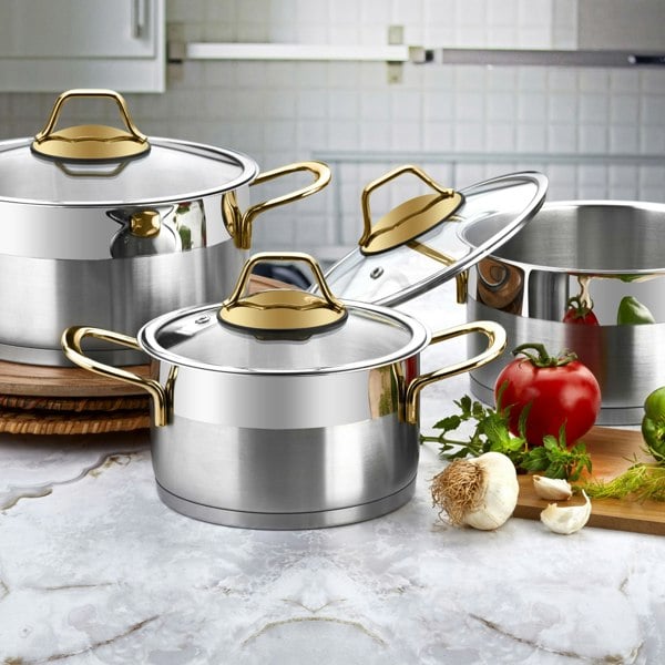 Rozi Luna Collection 6-piece Stainless Steel Mini Cookware Set (Gold Handles)