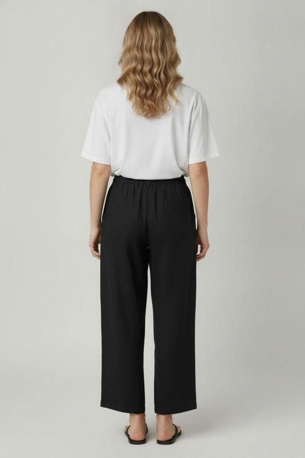 Black | Drawstring High Waist Relaxed Trousers