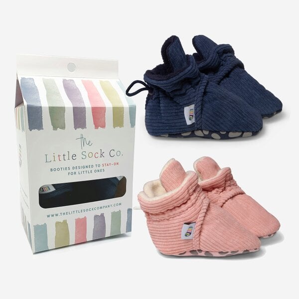 Little Sock Co. 2 Pack of Stay-on, Non-Slip Booties - Mix 'n' Match Colours - 0-6 months - Rose Cord + Navy Cord
