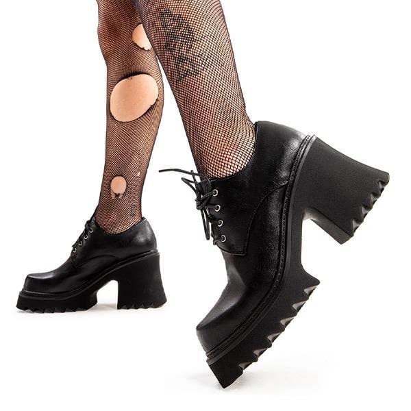 Lamoda Chunky Shoes Passing By Round Toe Lace-up Platform Boots Black