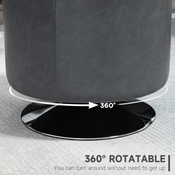 Dyzi 360° Swivel Faux Leather Footstool Padded Steel Base Grey