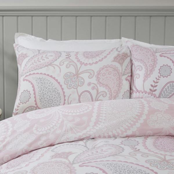 Smart Living Reversible Polycotton Paisley Duvet Cover and Pillowcase Set - Blush Pink