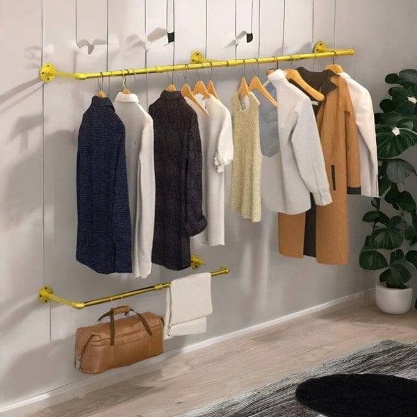 Rafaelo Mobilia Adjustable Heavy Duty Pipe Wall-Mounted Hanging Rail Gold