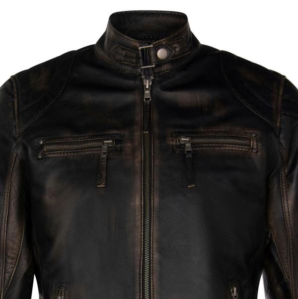 Infinity Leather Mens Leather Biker Vintage Zipped Racing Jacket